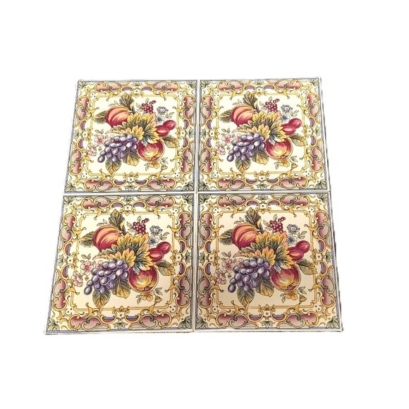 VTG Tilecrafts Staffordshire England Fruit Tiles – Set of 4, 5.8" Cork-Backed - Picture 1 of 4